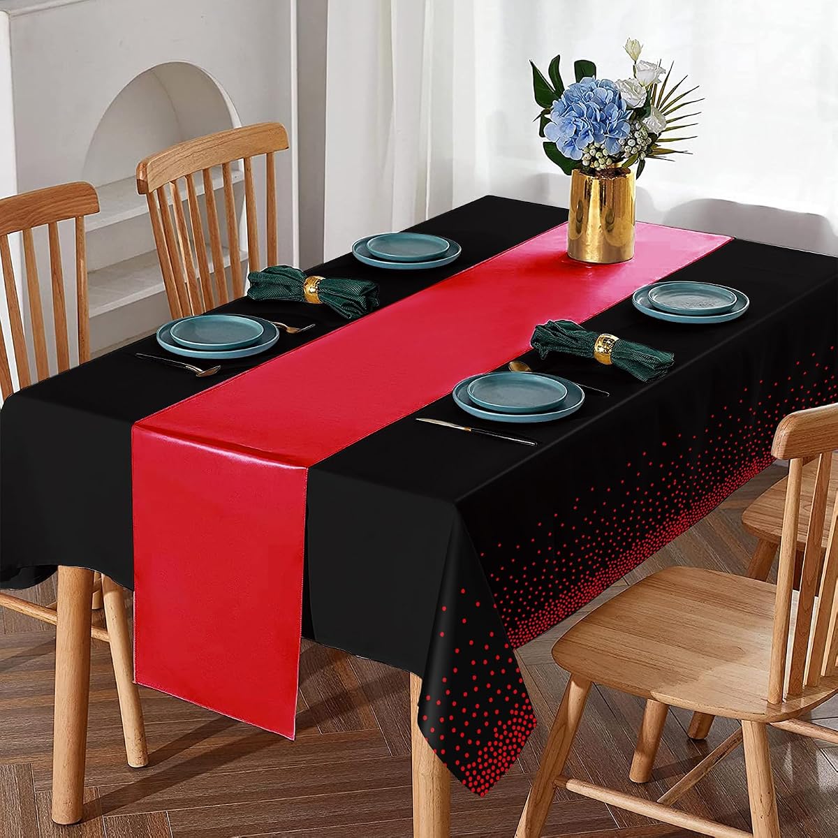 Black and Red Tablecloth and Runner Set, 8 pack view 4