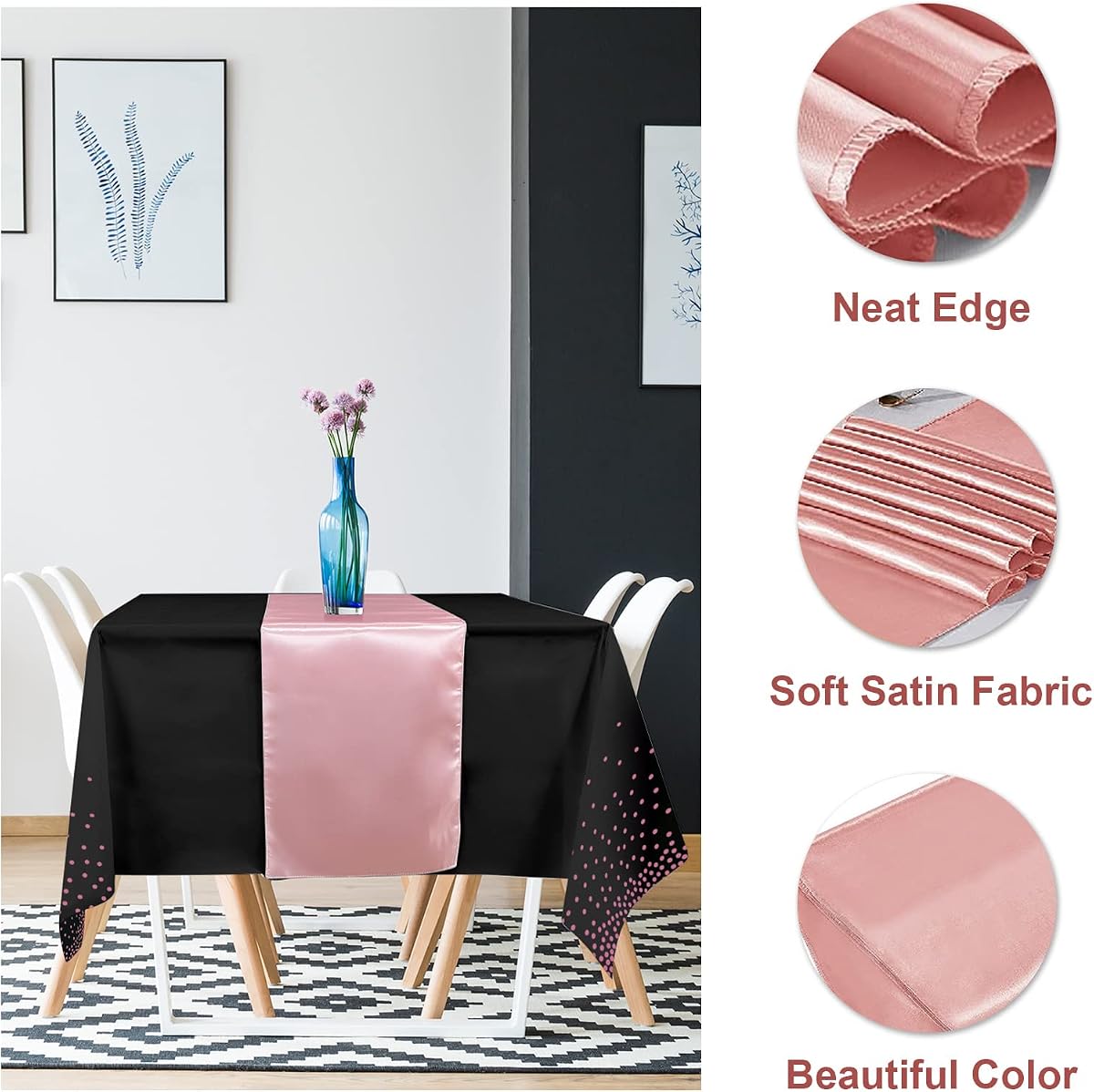 Black and Rose Gold Tablecloth and Runner Set, 24 pack view 3