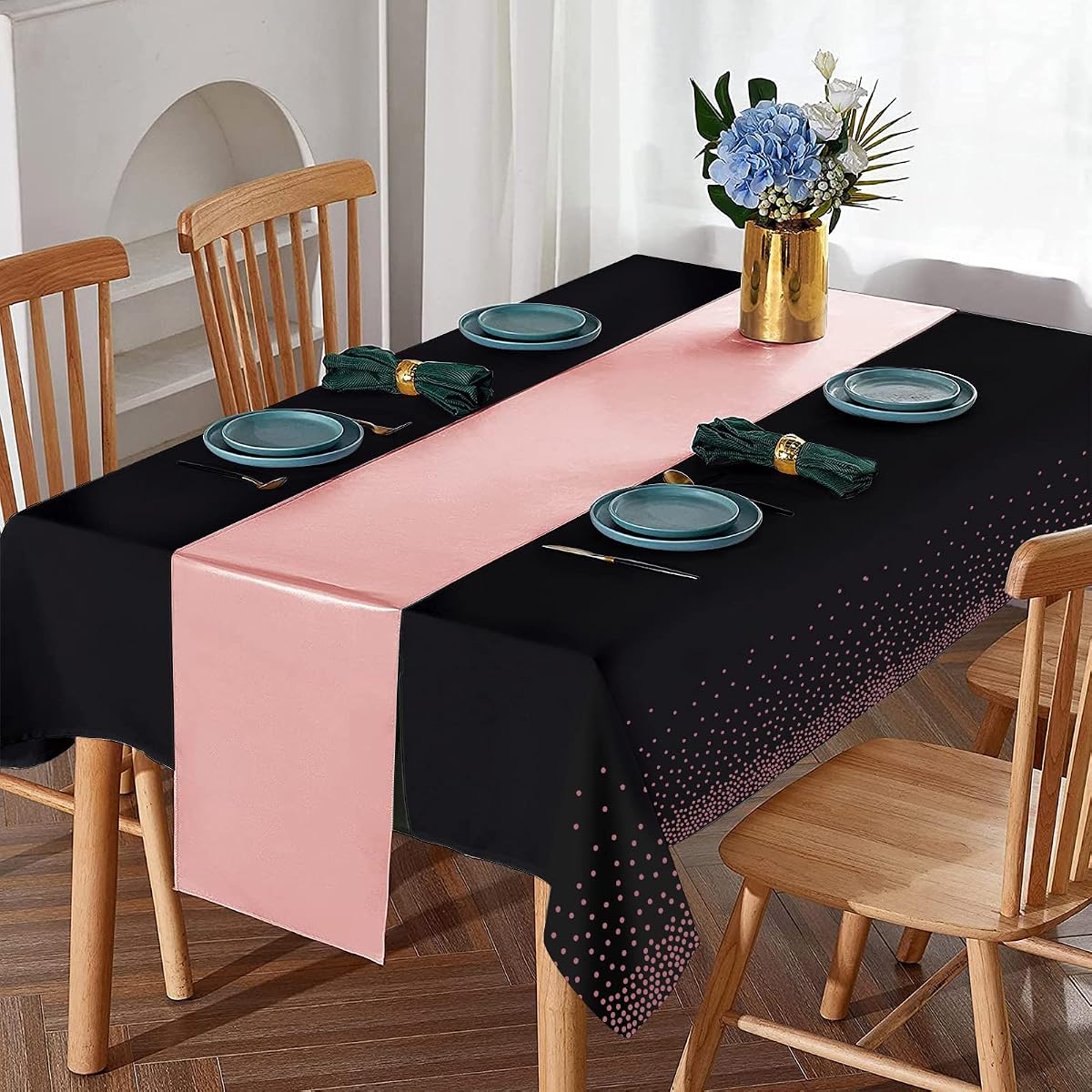 Black and Rose Gold Tablecloth and Runner Set, 24 pack view 4