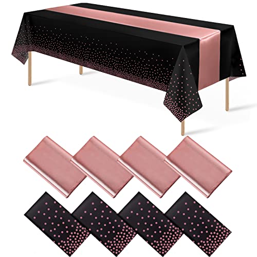 Black and Rose Gold Tablecloth and Runner Set, 8 pack
