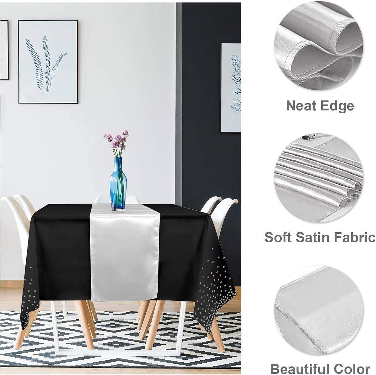Black and Silver Tablecloth and Runner Set, 16 pack view 3