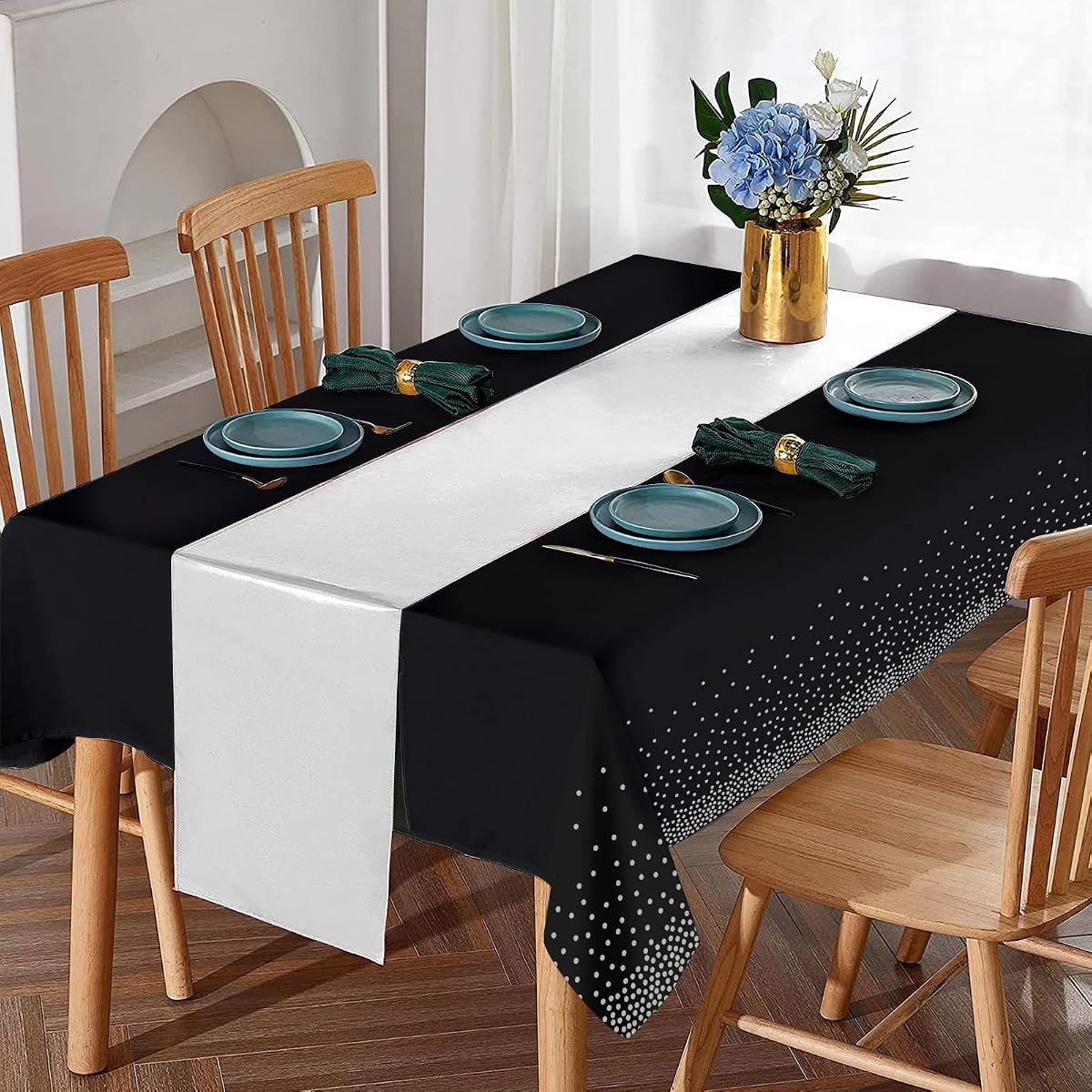 Black and Silver Tablecloth and Runner Set, 24 pack view 4