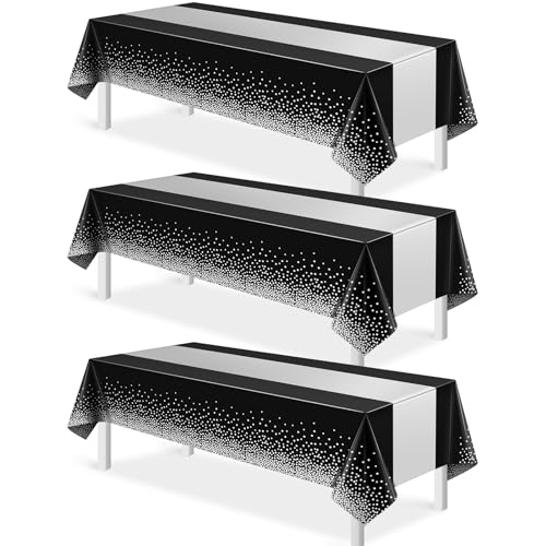 Black and Silver Tablecloth and Runner Set, 54 x 108 inch, 3 pack