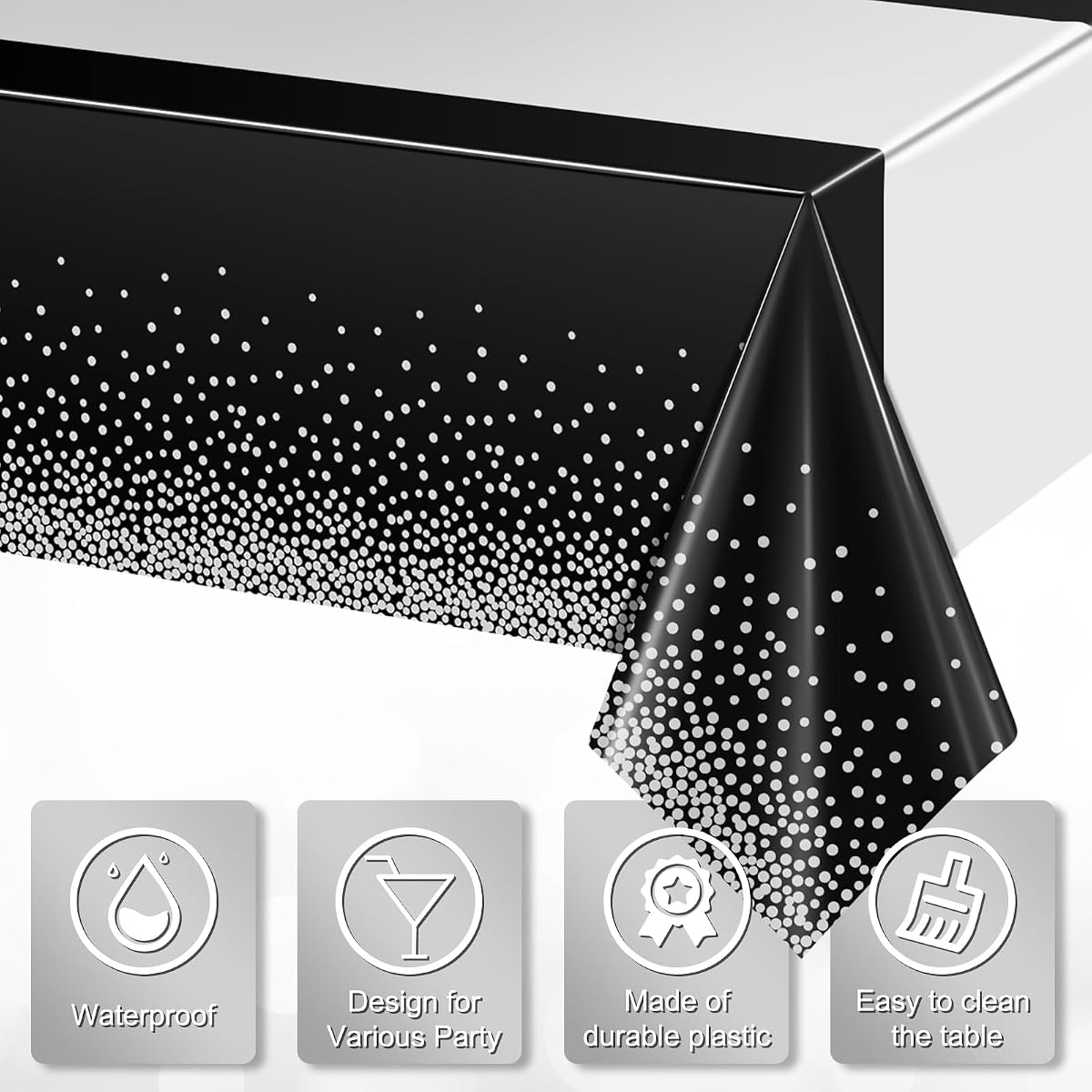 Black and Silver Tablecloth and Runner Set, 54 x 108 inch, 3 pack view 3
