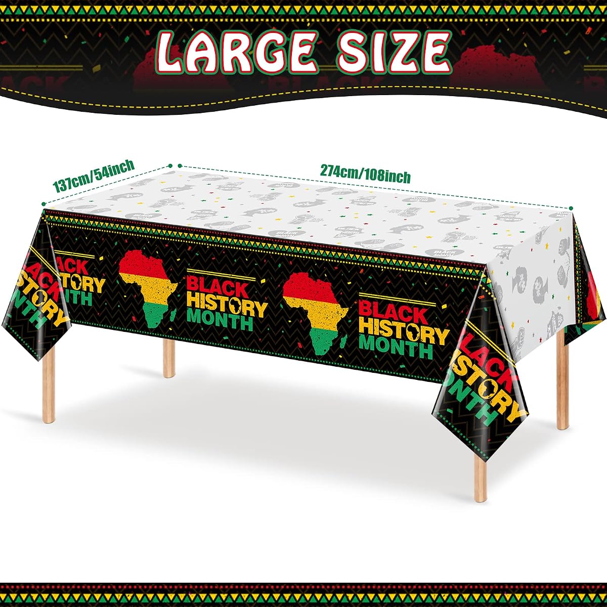 Black History Black Rectangle Tablecloth, 54 x 108 inch, 6 pack view 2