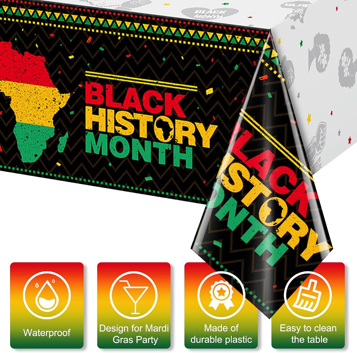 Black History Black Rectangle Tablecloth, 54 x 108 inch, 6 pack view 3