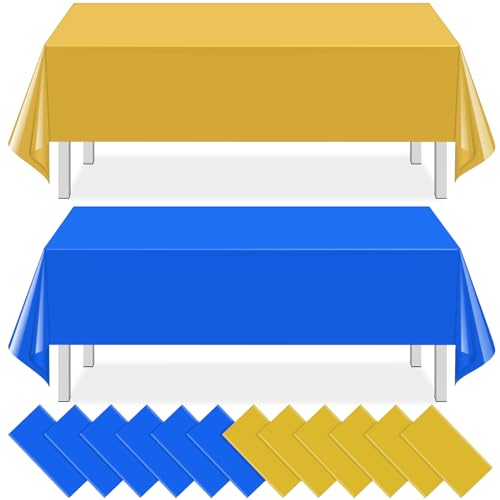 Blue and Gold Rectangle Tablecloth, 54 x 108 inch, 12 pack
