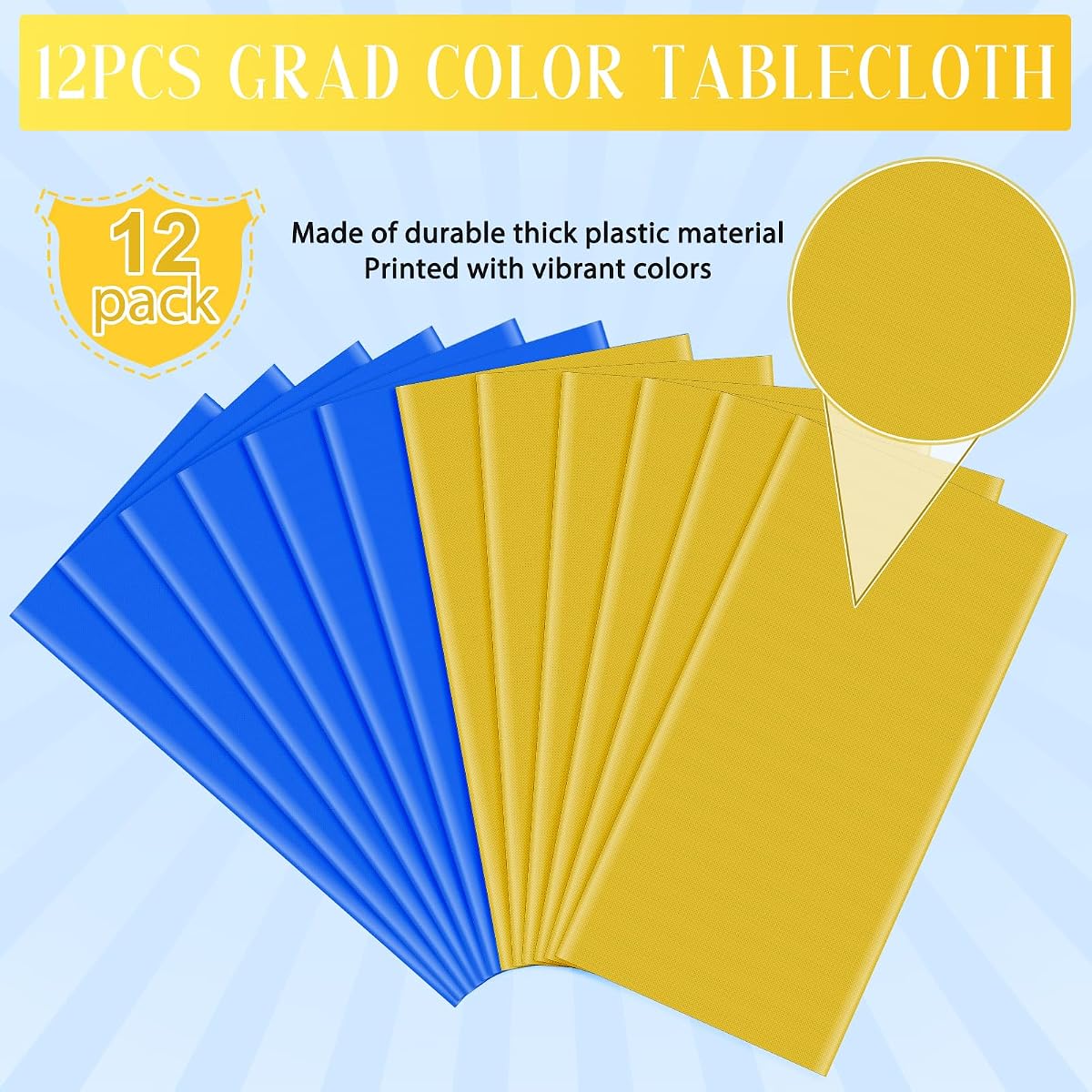 Blue and Gold Rectangle Tablecloth, 54 x 108 inch, 12 pack view 4