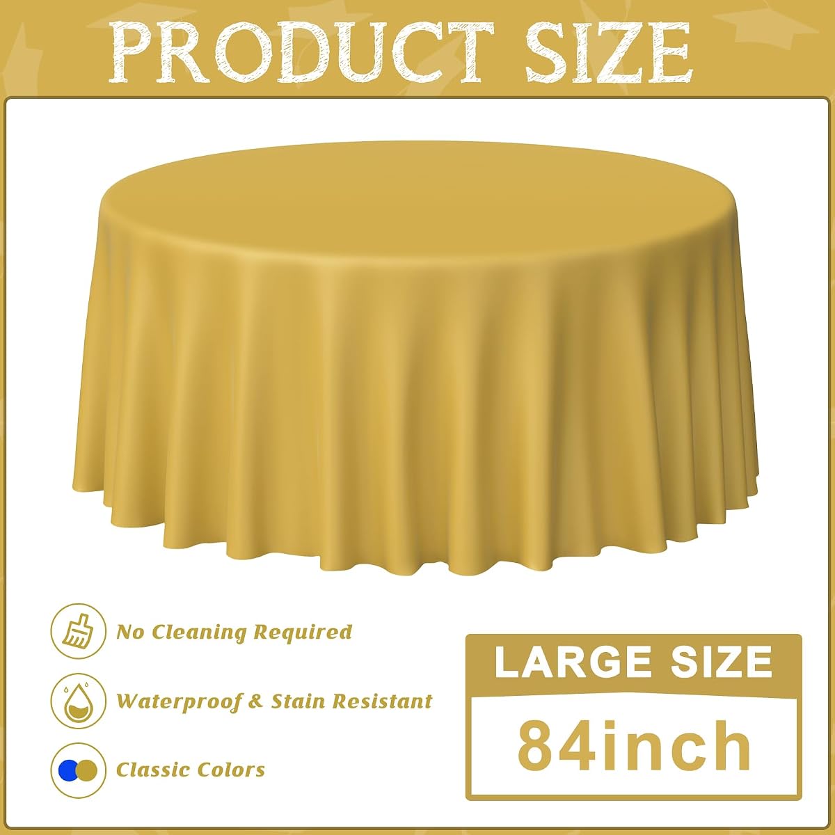 Blue and Gold Round Tablecloth, 84 inch round, 12 pack view 2