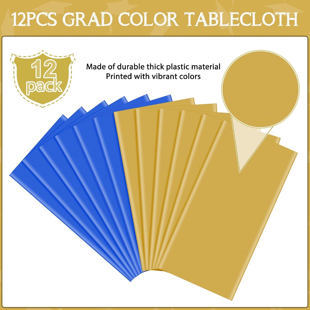 Blue and Gold Round Tablecloth, 84 inch round, 12 pack view 3