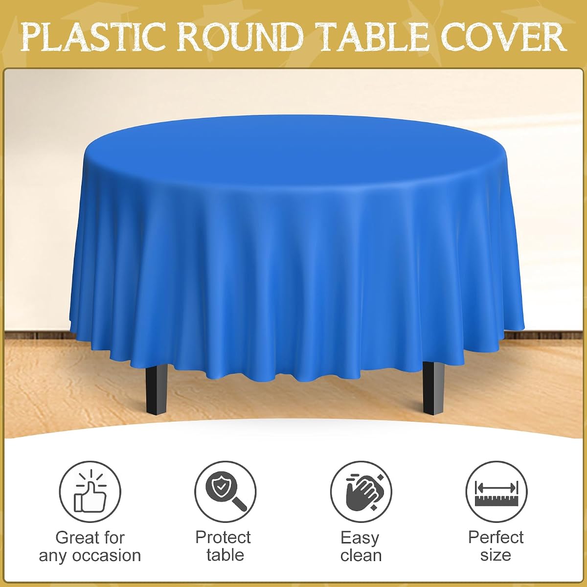 Blue and Gold Round Tablecloth, 84 inch round, 12 pack view 4