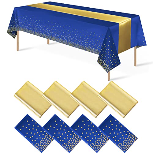 Blue and Gold Tablecloth and Runner Set, 8 pack