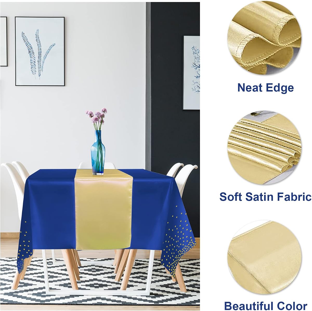 Blue and Gold Tablecloth and Runner Set, 8 pack view 3