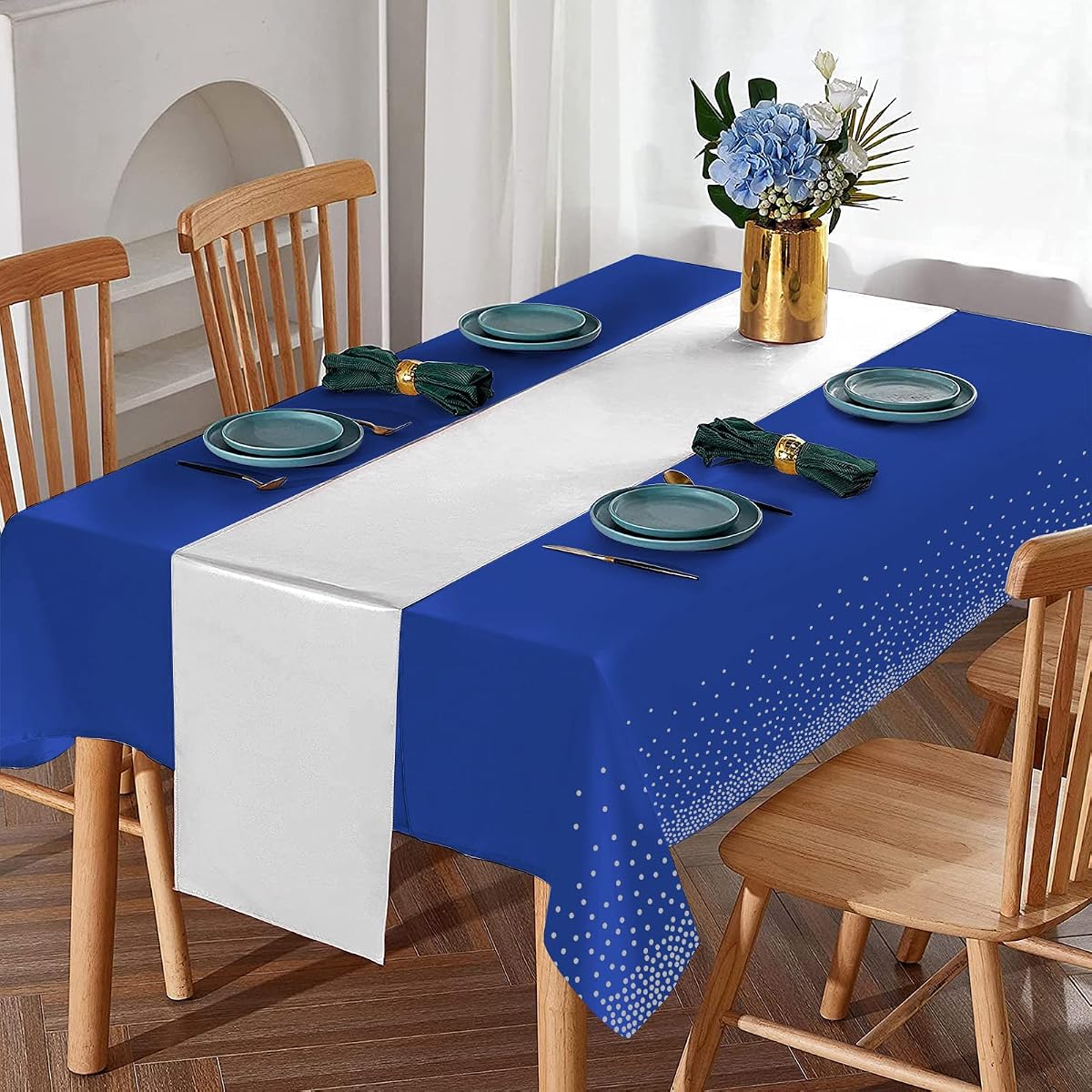 Blue and Silver Tablecloth and Runner Set, 16 pack view 4
