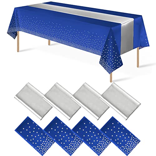 Blue and Silver Tablecloth and Runner Set, 8 pack
