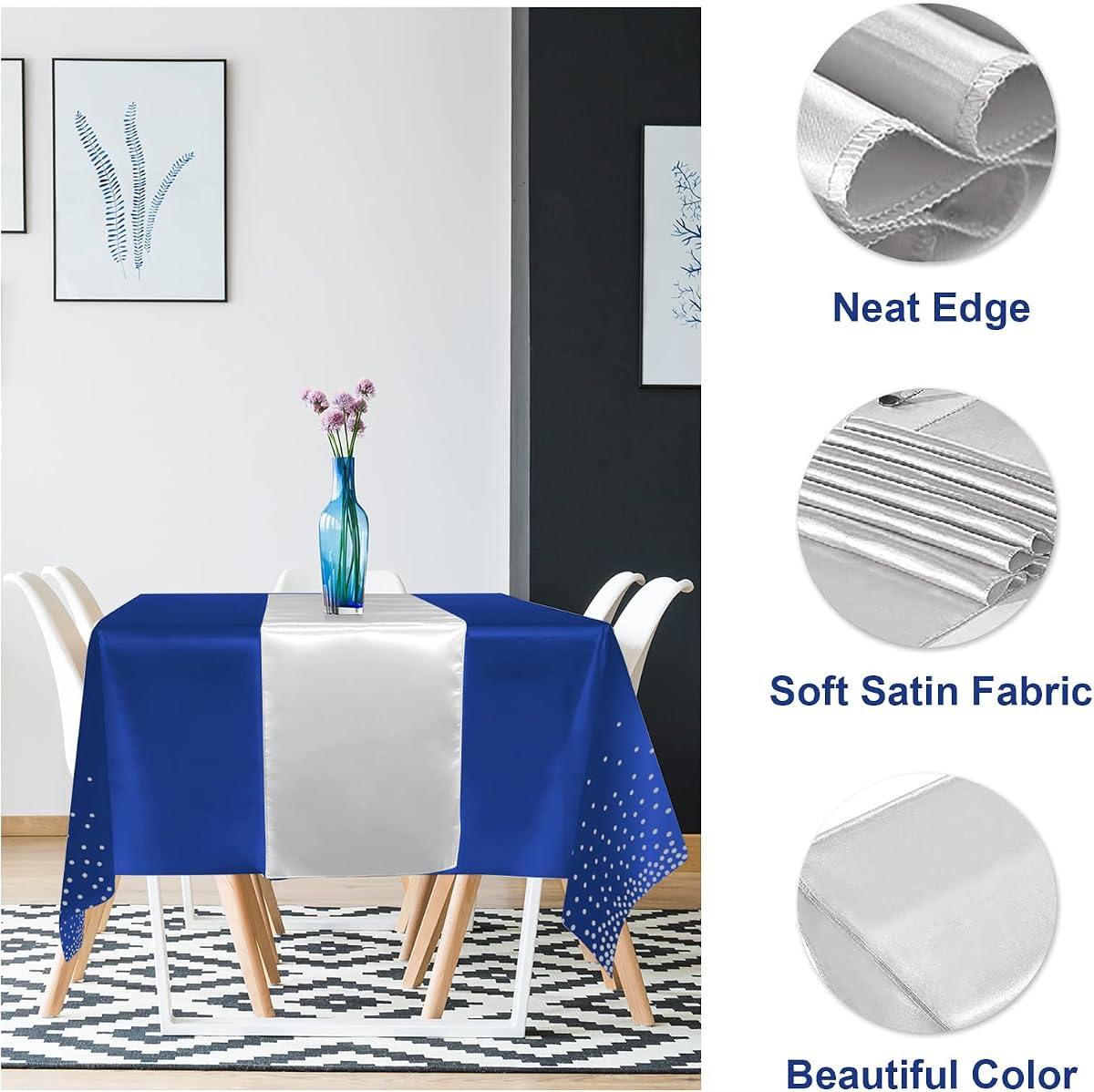 Blue and Silver Tablecloth and Runner Set, 8 pack view 3