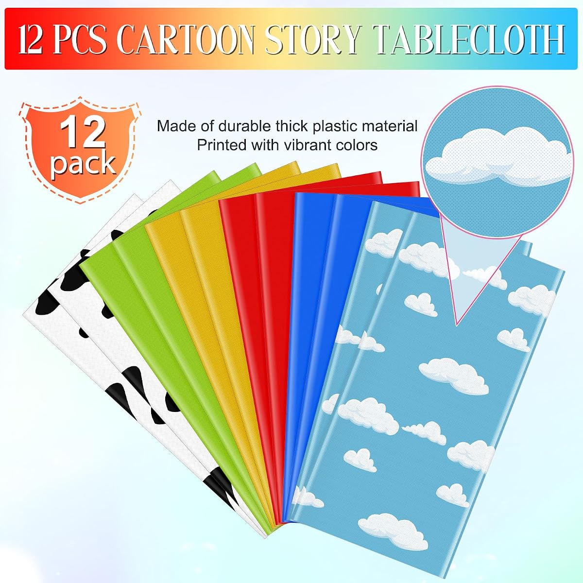 Cartoon Story Mix Color Rectangle Tablecloth, 54 x 108 inch, 12 pack view 4