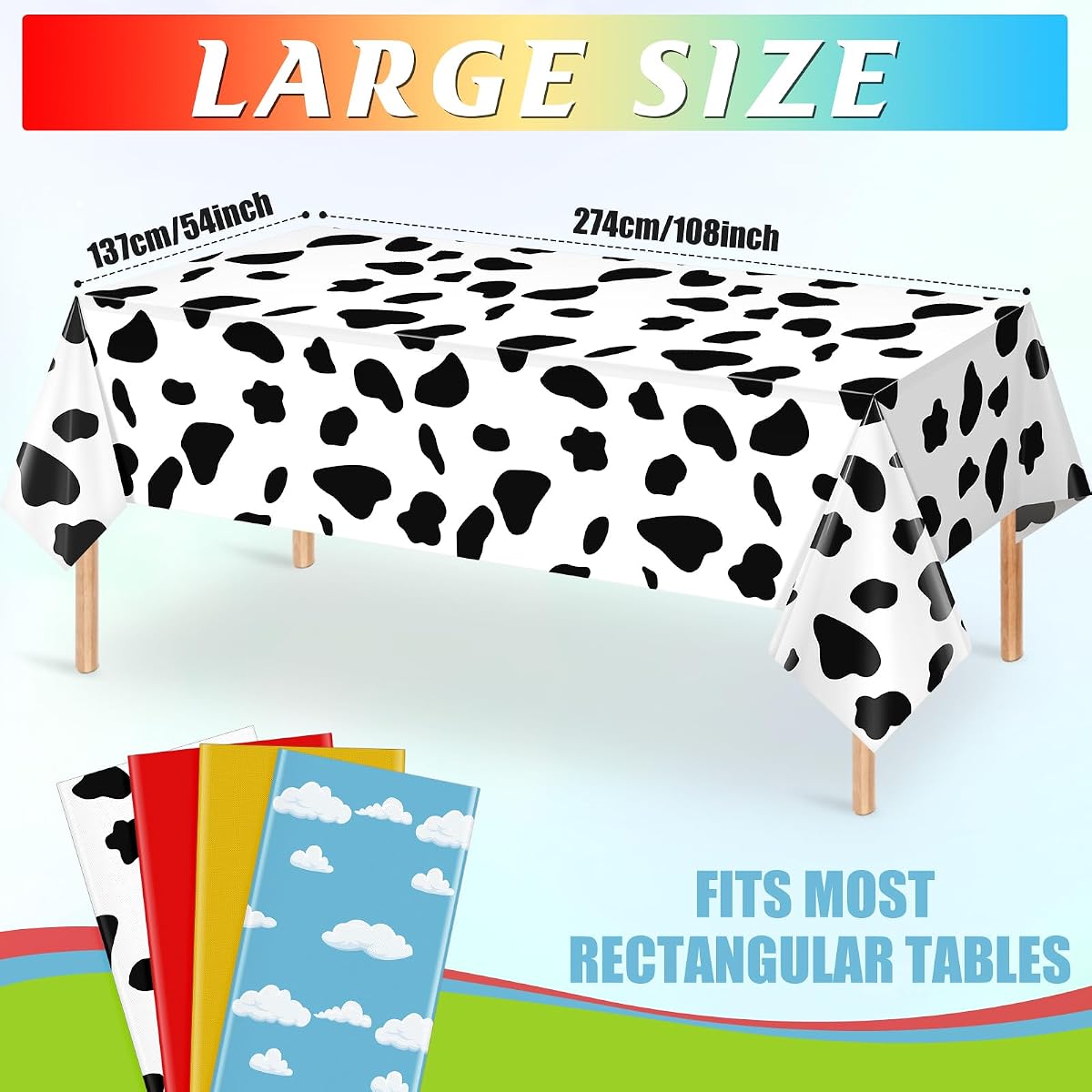 Cartoon Story Mix Color Rectangle Tablecloth, 54 x 108 inch, 4 pack view 2