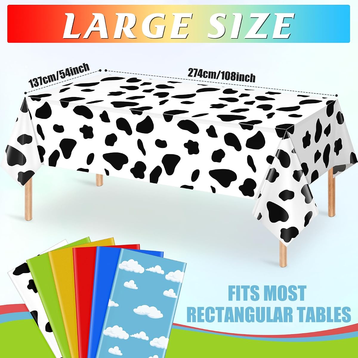 Cartoon Story Mix Color Rectangle Tablecloth, 54 x 108 inch, 6 pack view 2
