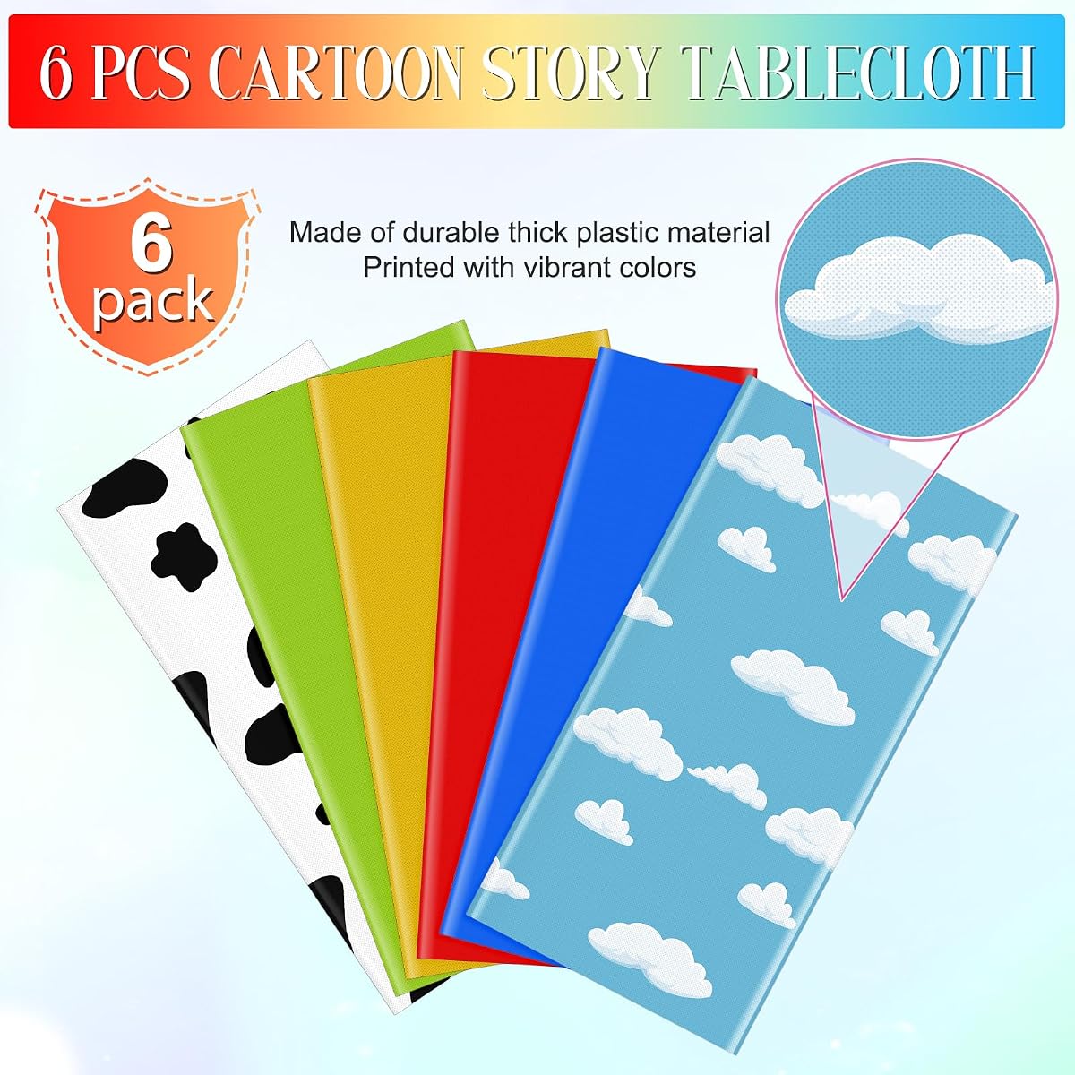 Cartoon Story Mix Color Rectangle Tablecloth, 54 x 108 inch, 6 pack view 4