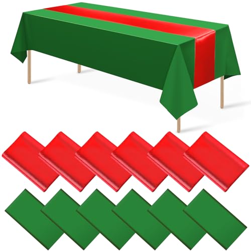 Christmas Green and Red Tablecloth and Runner Set, 12 x 108 inch, 12 pack