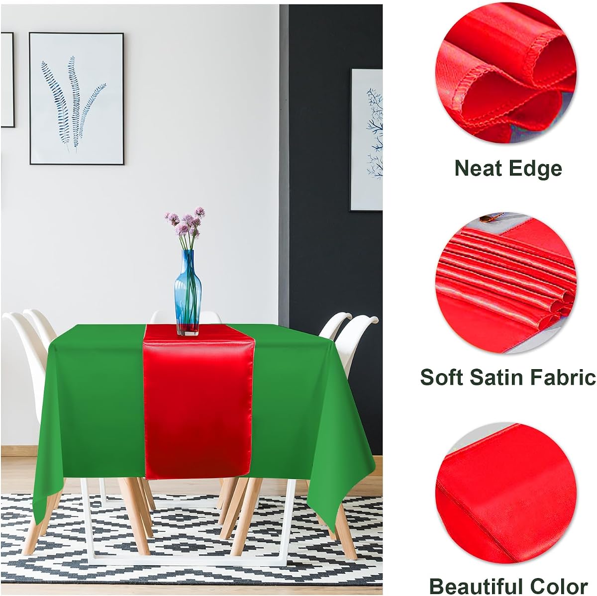 Christmas Green and Red Tablecloth and Runner Set, 12 x 108 inch, 12 pack view 3
