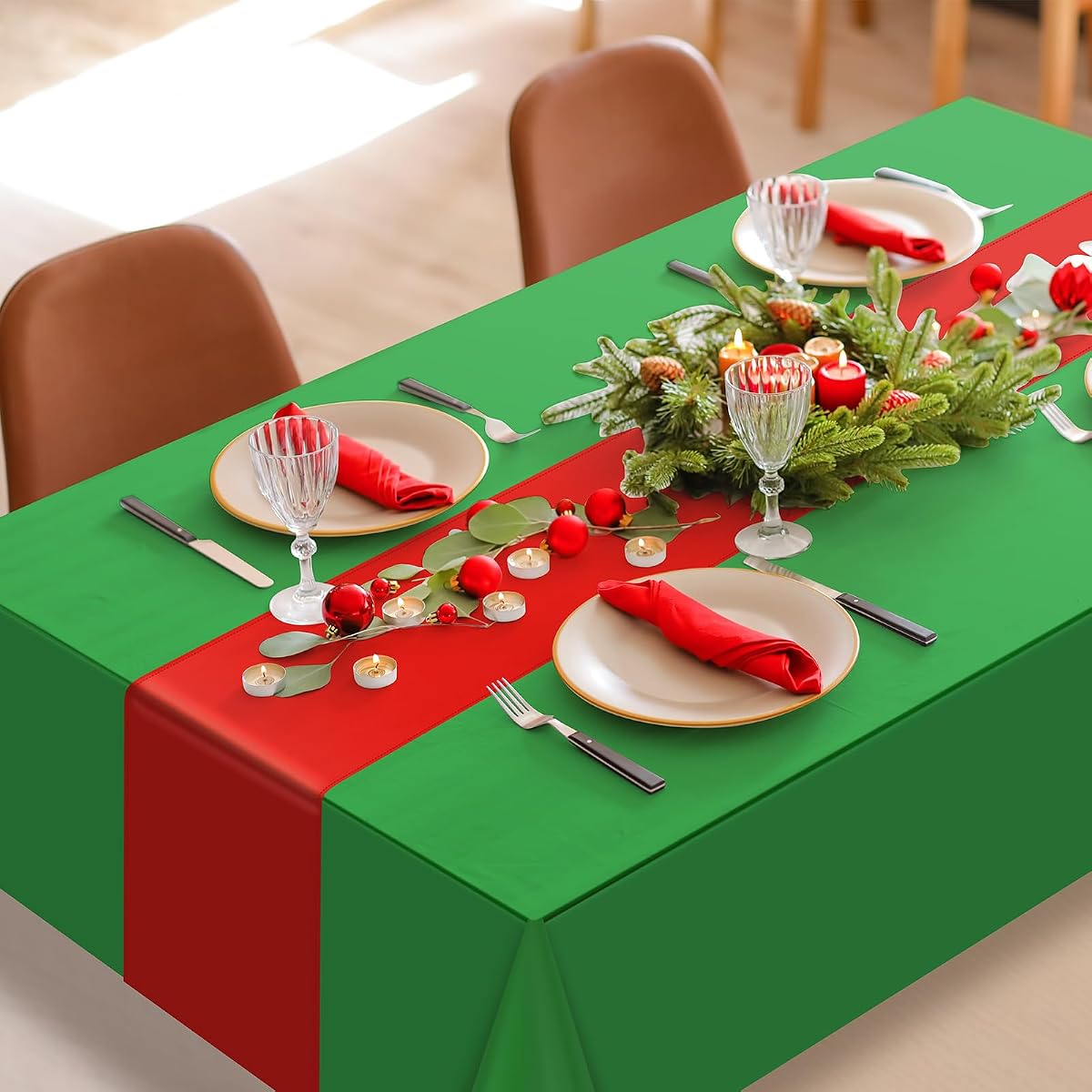 Christmas Green and Red Tablecloth and Runner Set, 12 x 108 inch, 12 pack view 4
