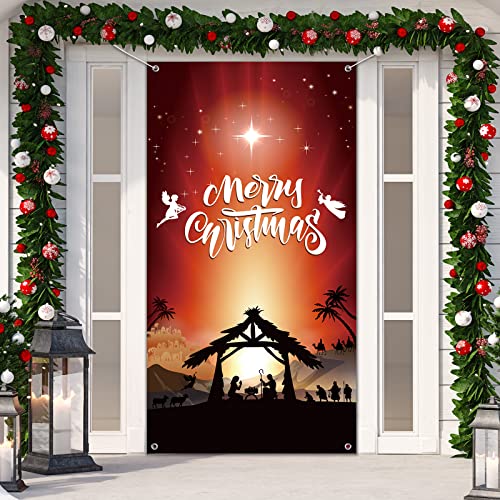 Christmas Orange and Red Door Cover, 35 x 71 inch