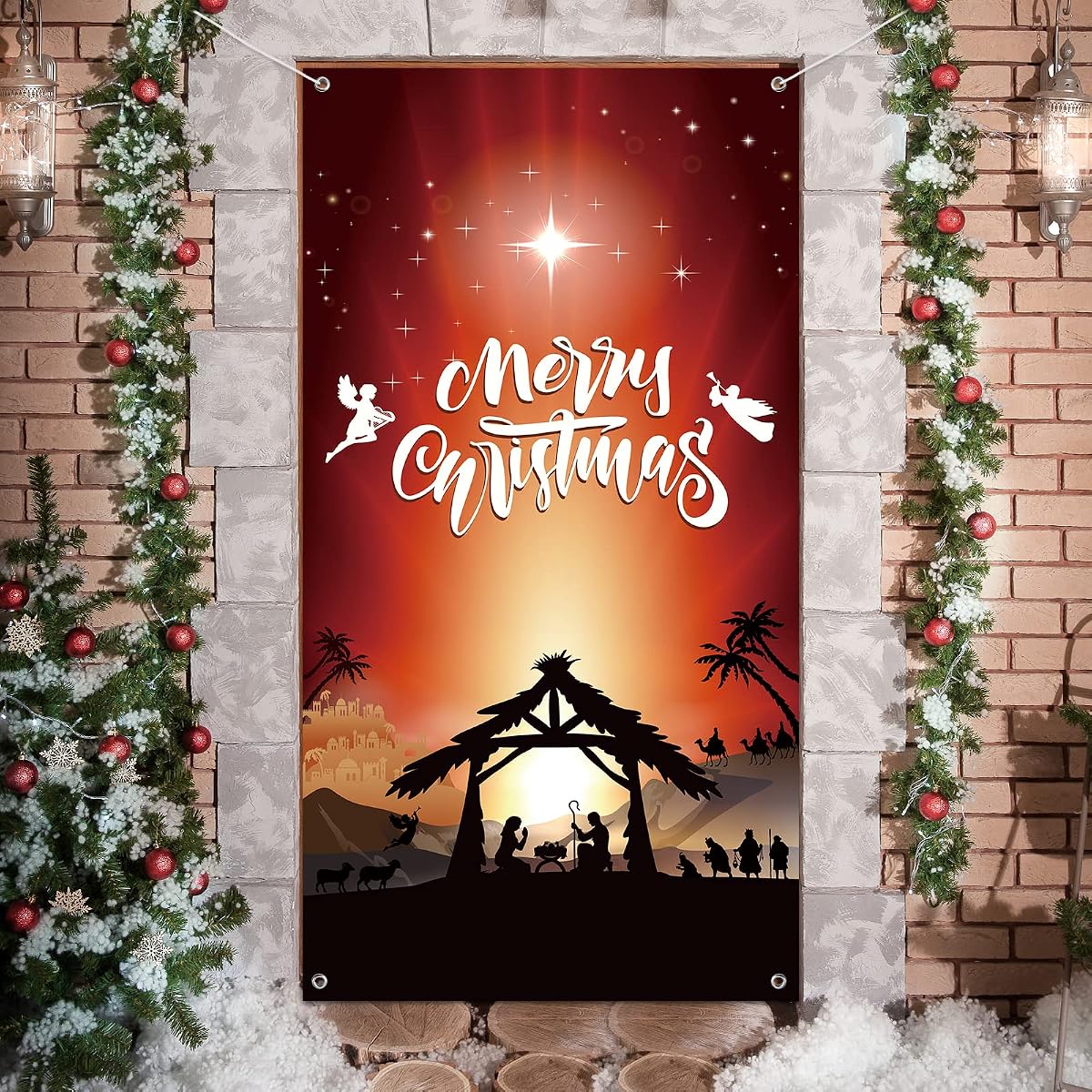 Christmas Orange and Red Door Cover, 35 x 71 inch view 4
