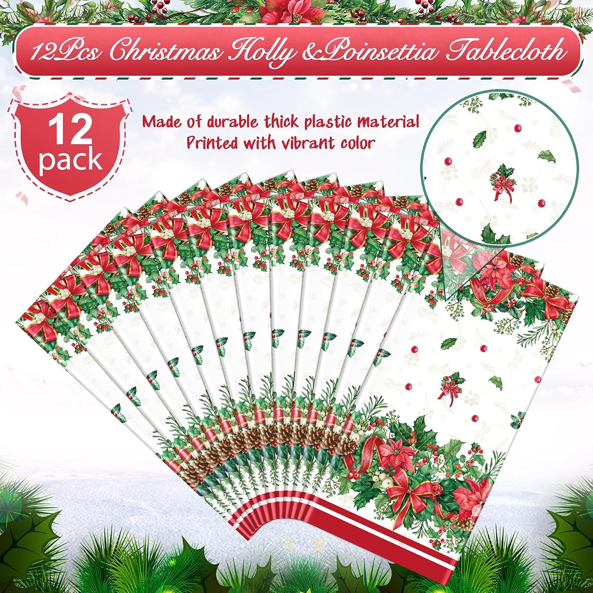 Christmas Rectangle Tablecloth, 54 x 108 inch, 12 pack view 4