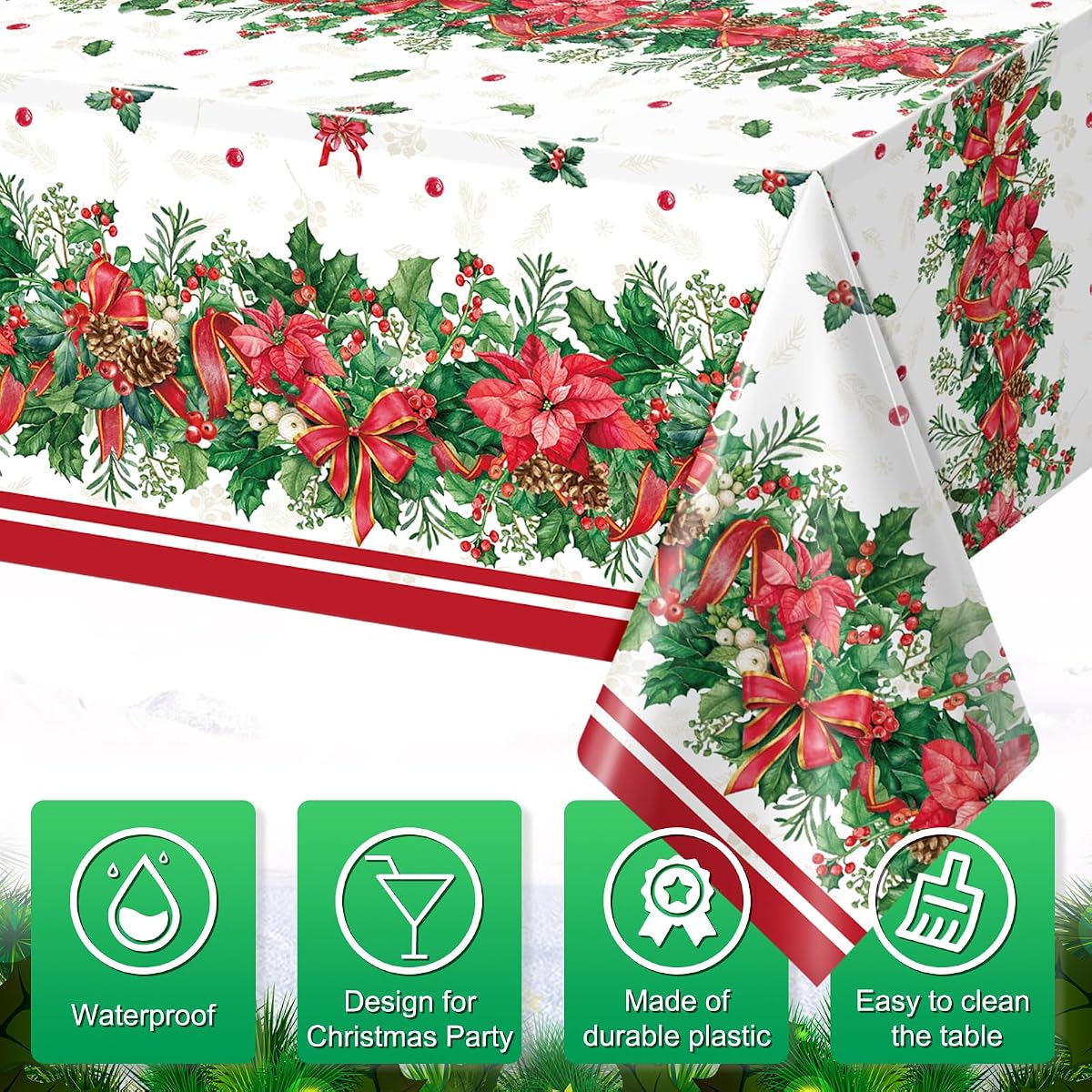 Christmas Rectangle Tablecloth, 54 x 108 inch, 3 pack view 3