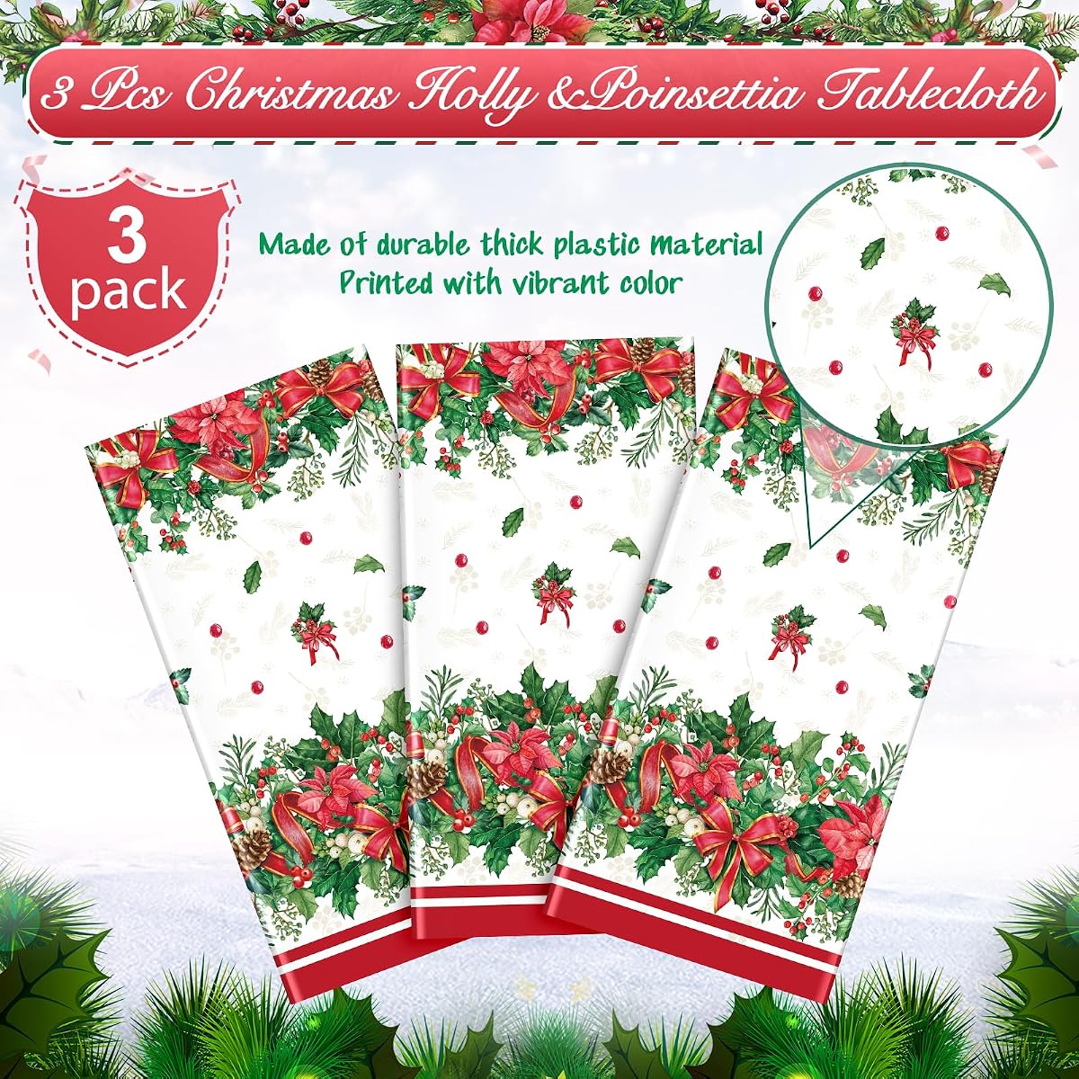 Christmas Rectangle Tablecloth, 54 x 108 inch, 3 pack view 4