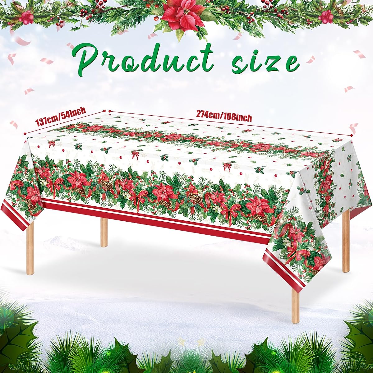 Christmas Rectangle Tablecloth, 54 x 108 inch, 6 pack view 2
