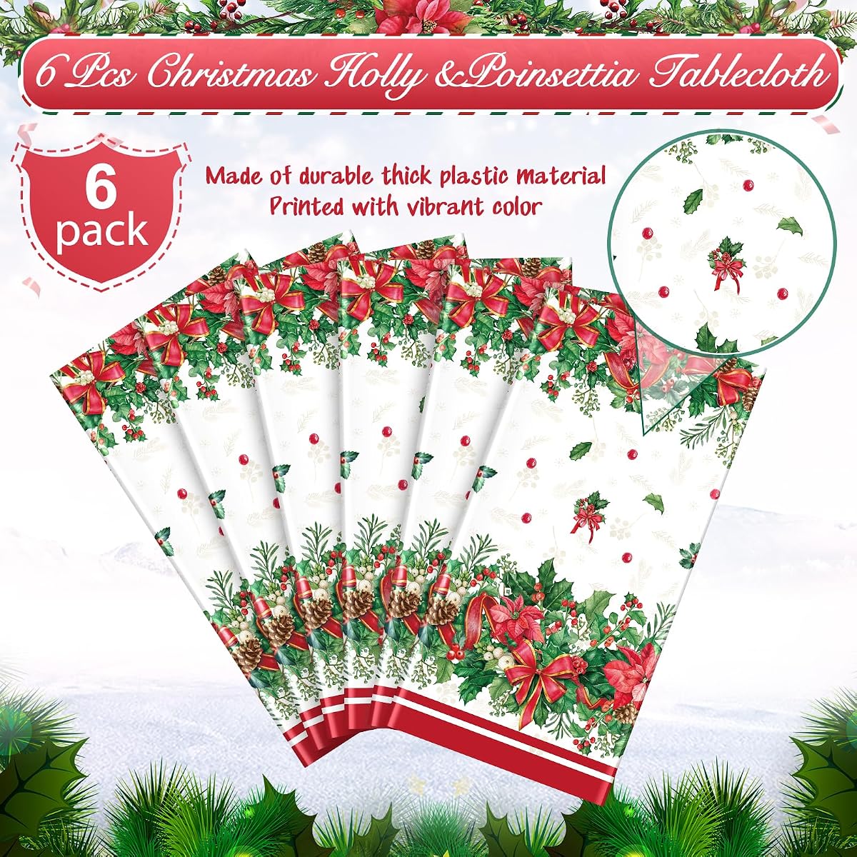 Christmas Rectangle Tablecloth, 54 x 108 inch, 6 pack view 4