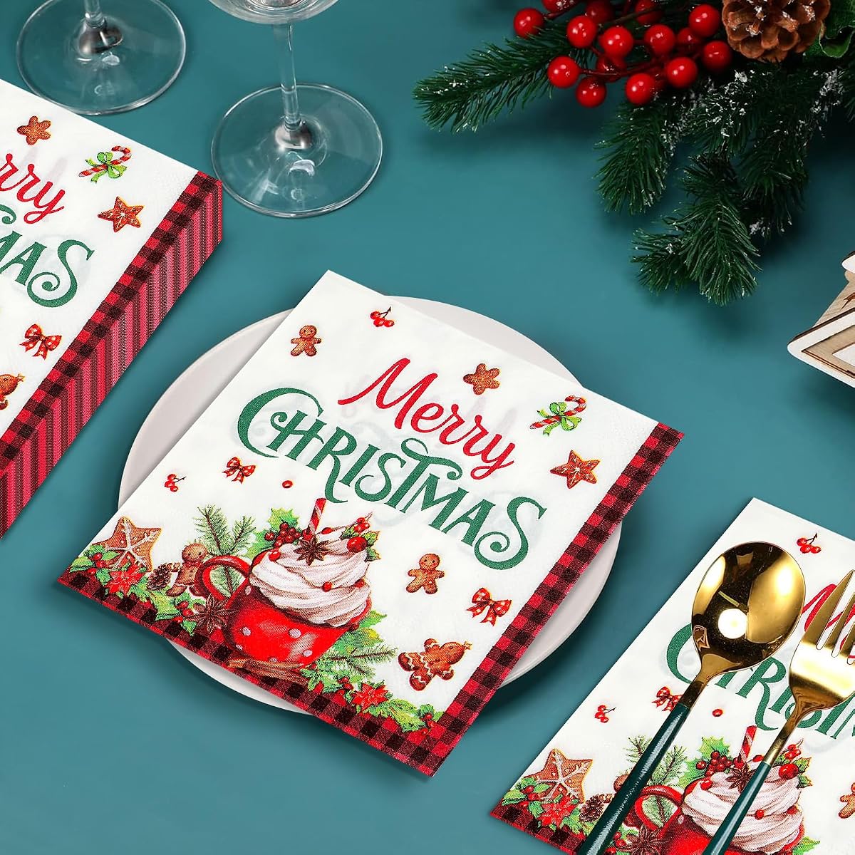 Christmas Red and Black Napkins, 100 pack view 3