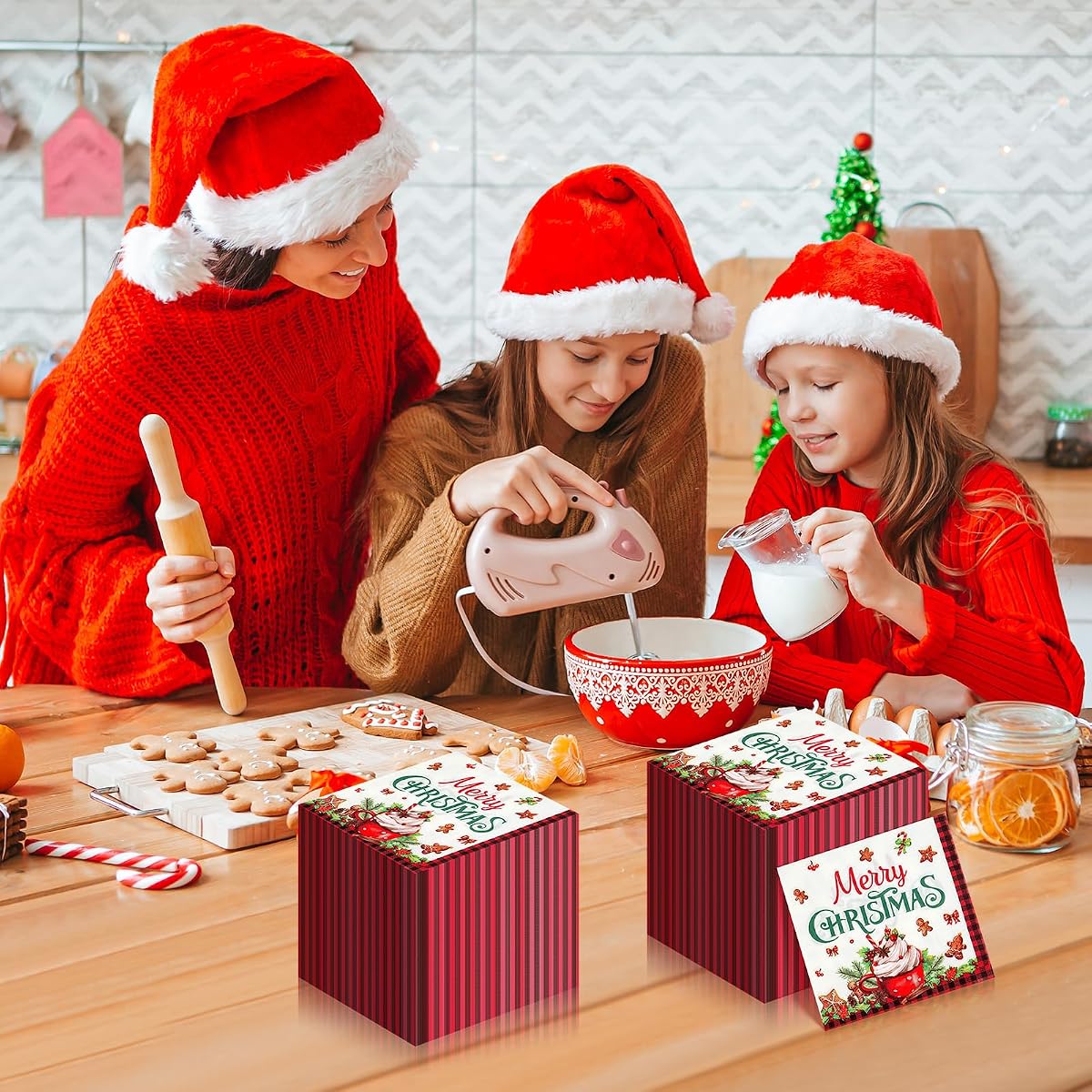 Christmas Red and Black Napkins, 100 pack view 4