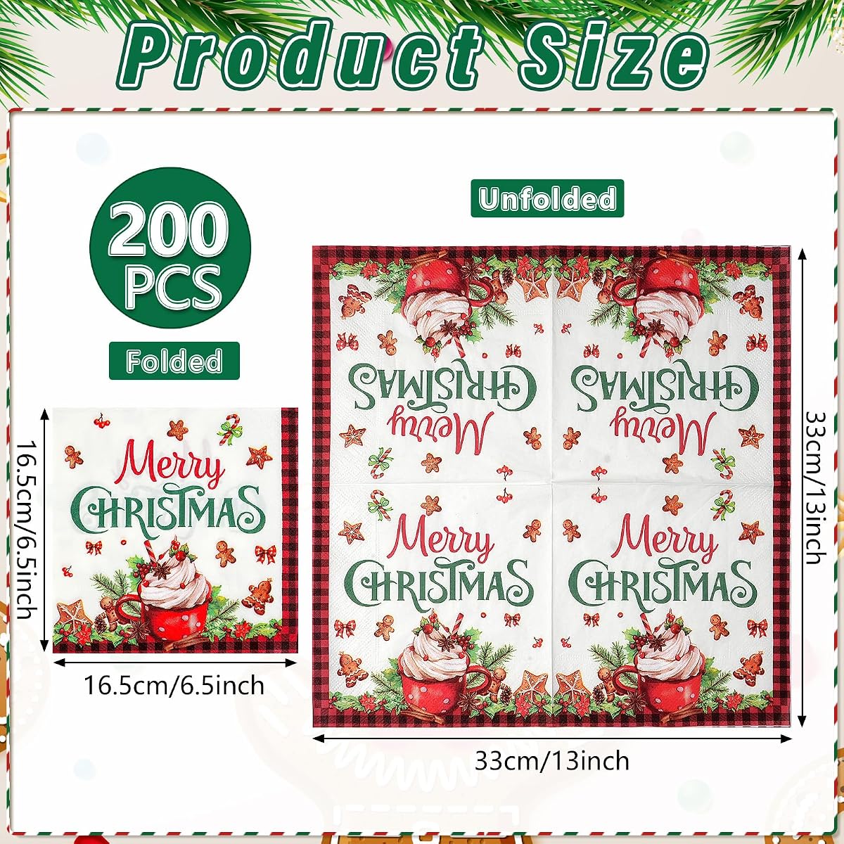 Christmas Red and Black Napkins, 200 pack view 2