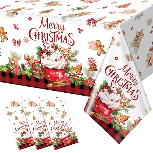 Christmas Red and Black Rectangle Tablecloth, 54 x 108 inch, 3 pack