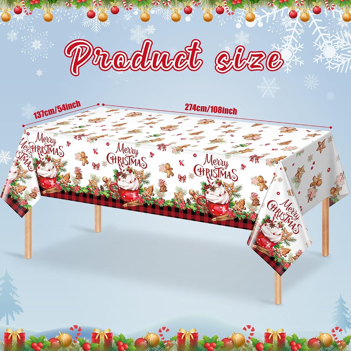 Christmas Red and Black Rectangle Tablecloth, 54 x 108 inch, 3 pack view 2