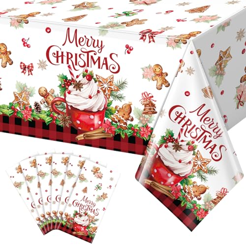 Christmas Red and Black Rectangle Tablecloth, 54 x 108 inch, 6 pack