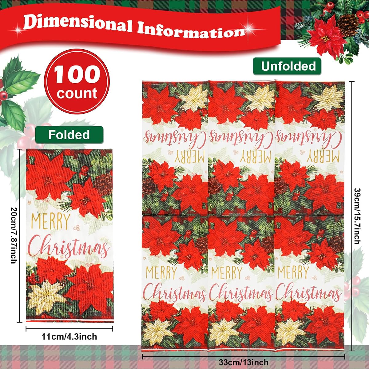 Christmas Red and Green Napkins, 100 pack view 2