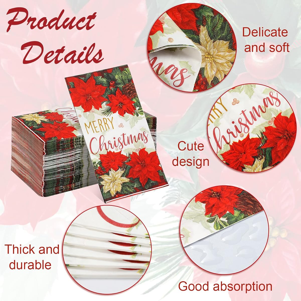 Christmas Red and Green Napkins, 100 pack view 3