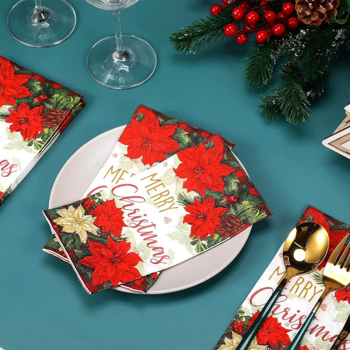 Christmas Red and Green Napkins, 100 pack view 4