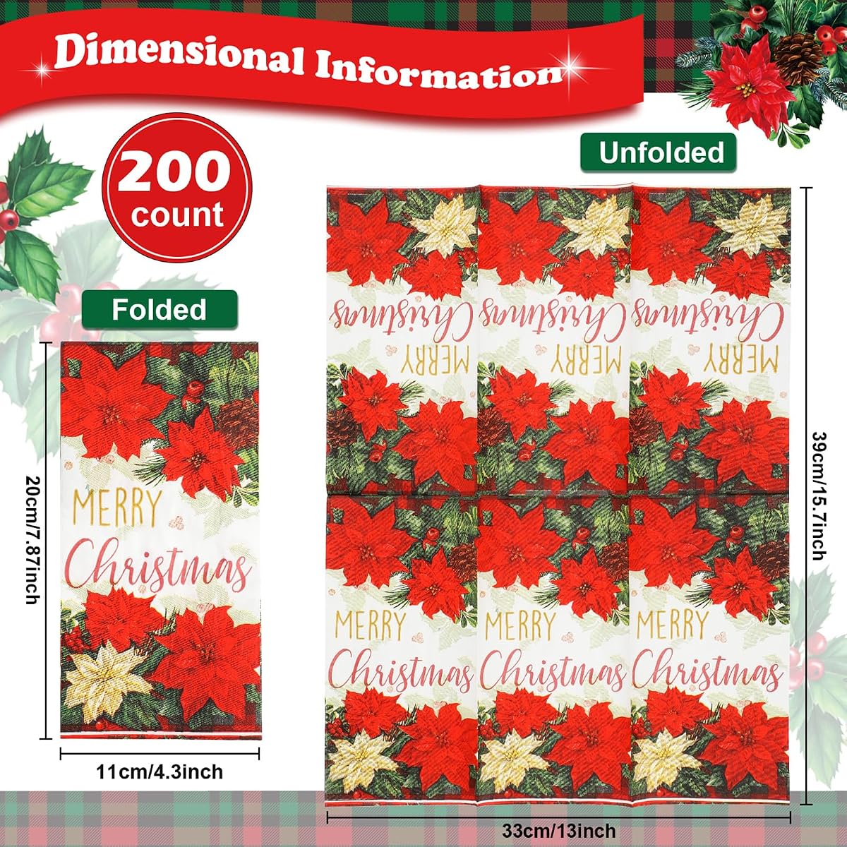 Christmas Red and Green Napkins, 200 pack view 2