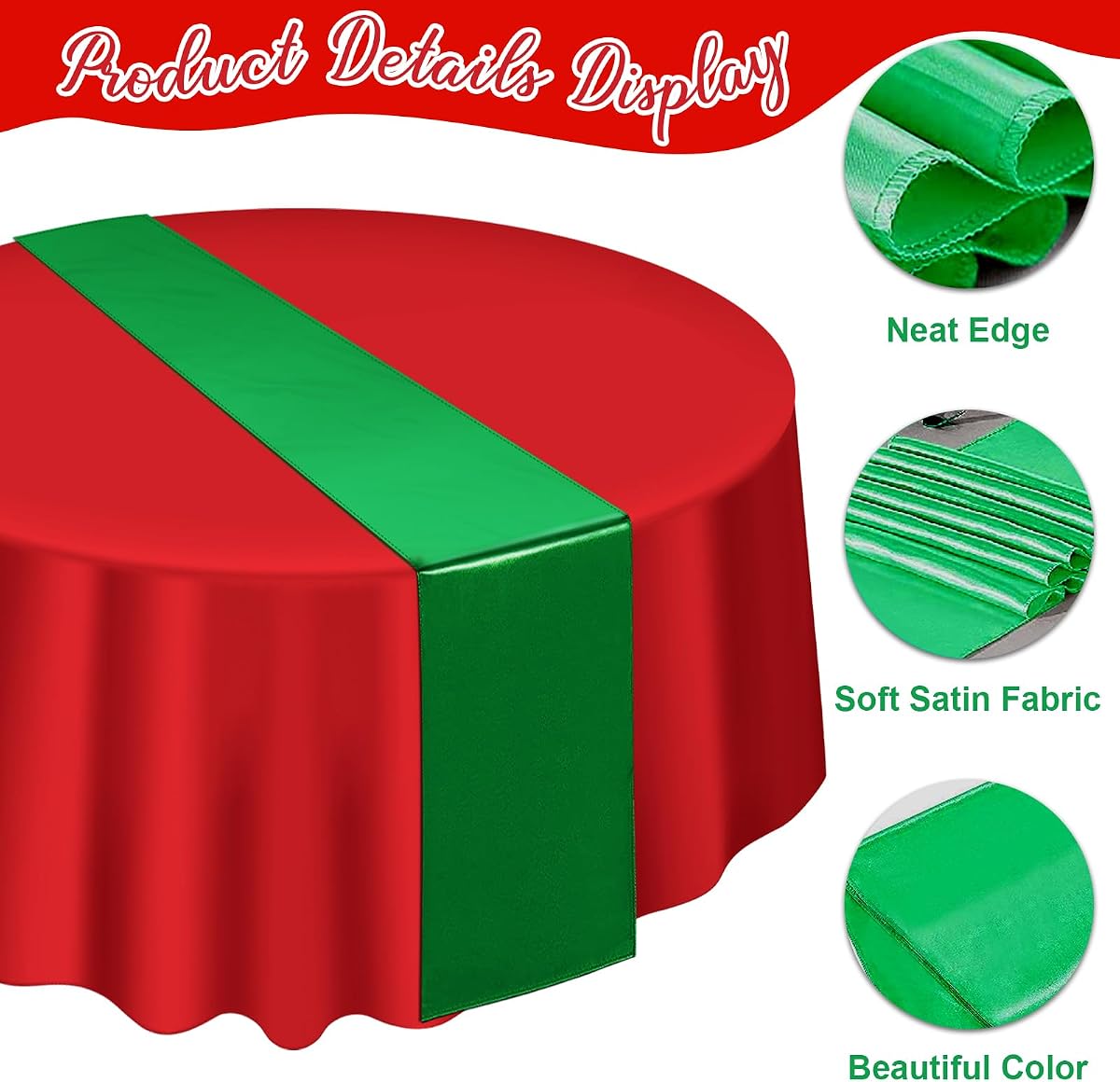 Christmas Red and Green Round Tablecloth and Runner Set Plastic, 84 inch round, 12 pack view 3