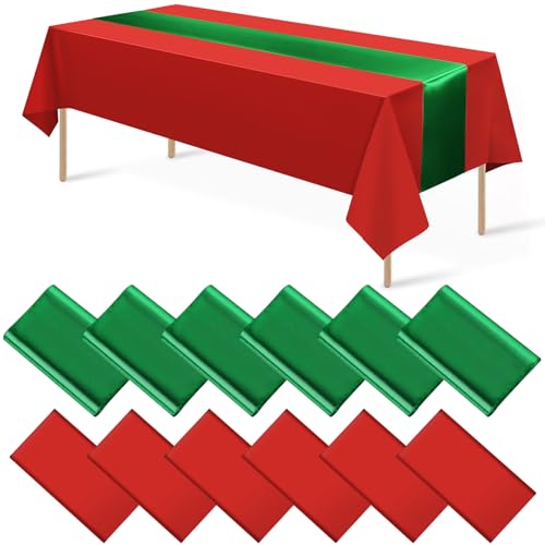 Christmas Red and Green Tablecloth and Runner Set, 12 x 108 inch, 12 pack
