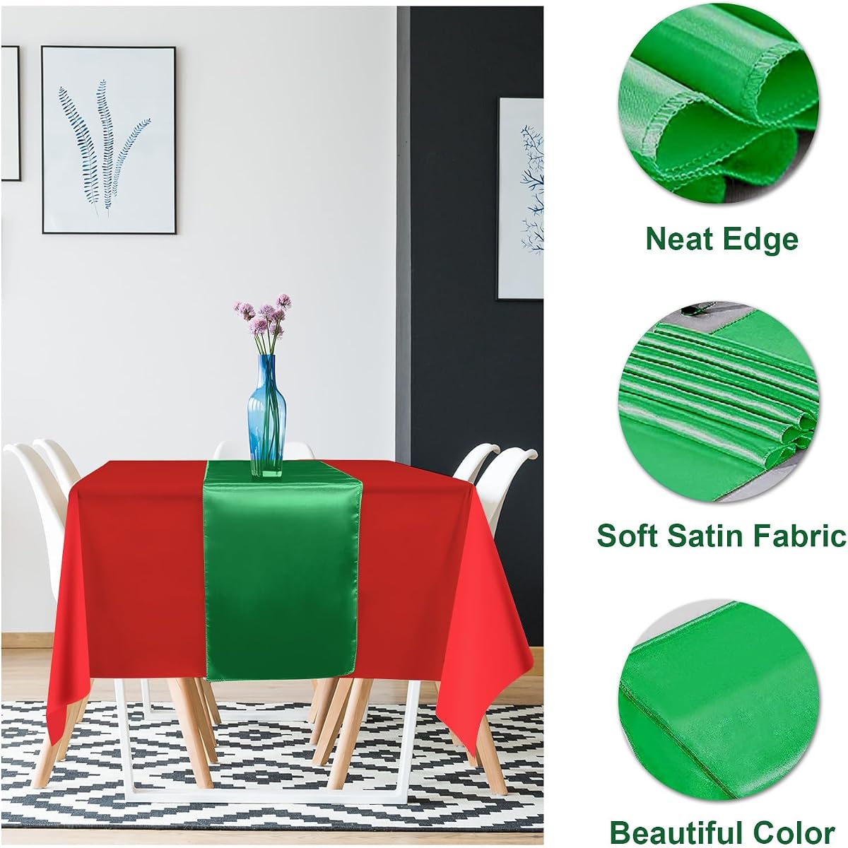 Christmas Red and Green Tablecloth and Runner Set, 12 x 108 inch, 12 pack view 3