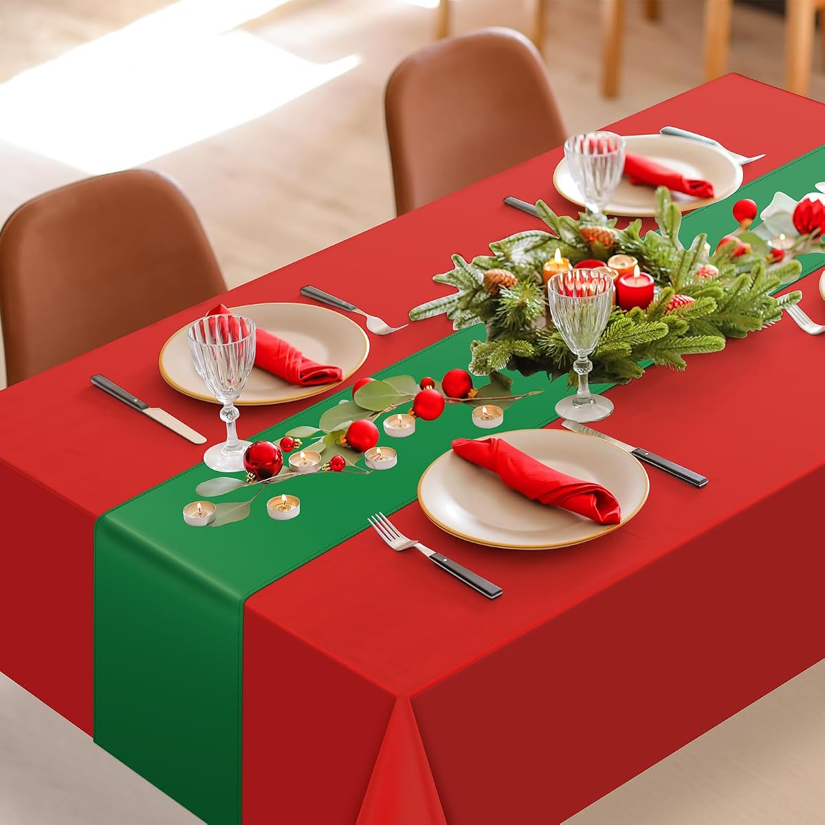 Christmas Red and Green Tablecloth and Runner Set, 12 x 108 inch, 12 pack view 4