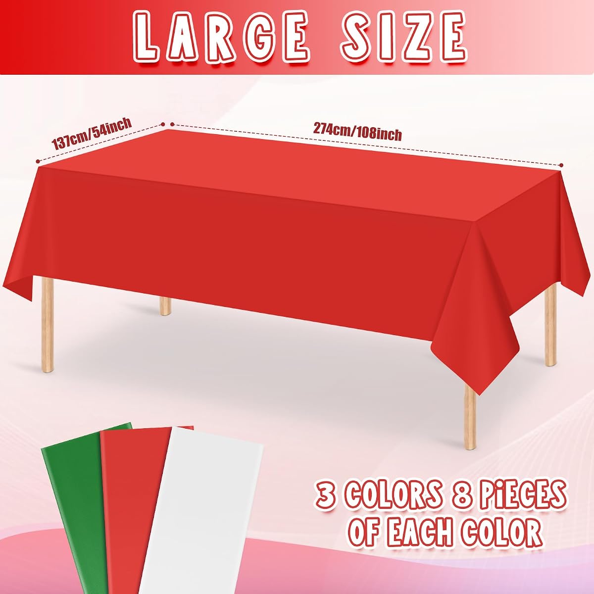 Christmas Red and White Rectangle Tablecloth, 54 x 108 inch, 24 pack view 2