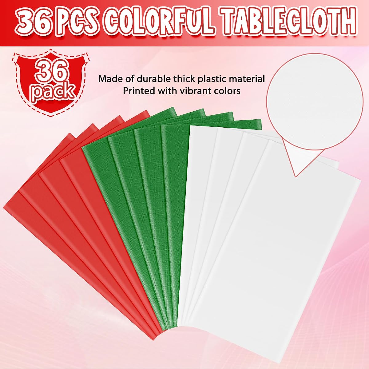 Christmas Red and White Rectangle Tablecloth, 54 x 108 inch, 36 pack view 4